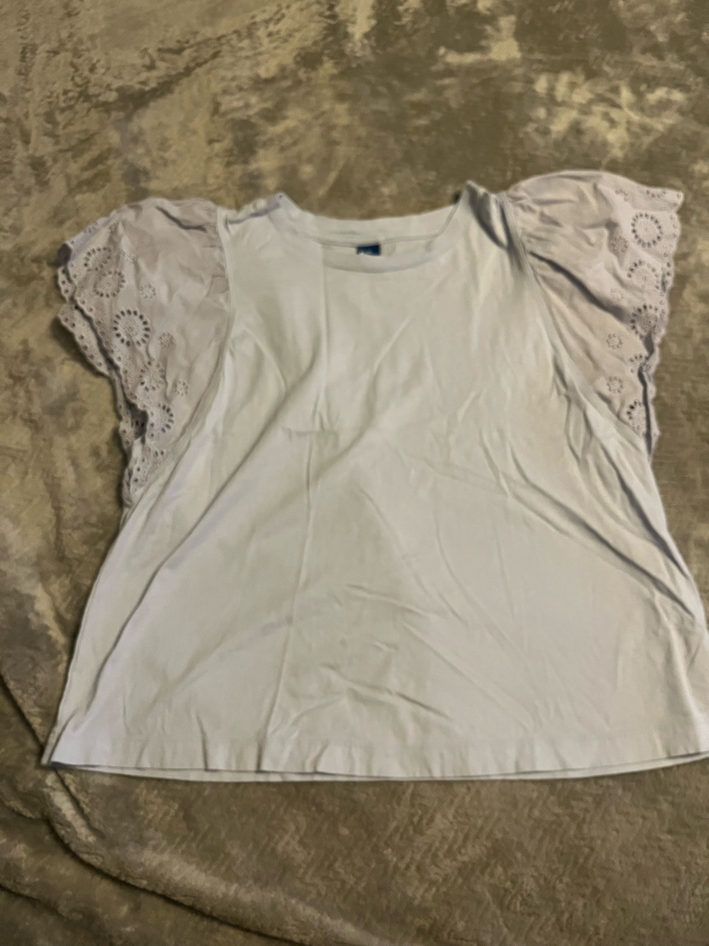 Old Navy Light Blue Eyelet Lace Sleeve Short Sleeve Tee